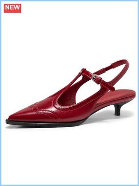 Coutgo Women's Slingback Kitten Heels Oxford T Strap Pumps Low Heel Pointed Toe